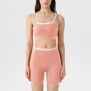 Conjunto Deportivo JY, Nuevo, Top Deportivo con <span class=keywords><strong>Tirantes</strong></span> y Rayas Blancas en Contraste, Shorts de Tres Piezas, Traje de Yoga para Mujer - Product Image 3