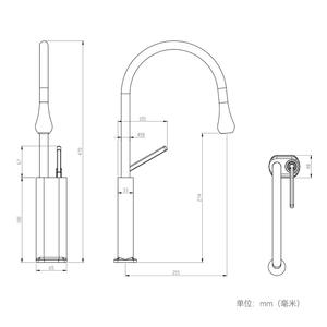 Robinet de cuisine extractible tout en cuivre, gris, rotatif, eau chaude et froide avec aérateur, finition brossée - Product Image 6