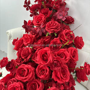 Vente en gros de chemins de table en fleurs artificielles en soie rouge personnalisées pour la décoration de l'arche de mariage - Product Image 4