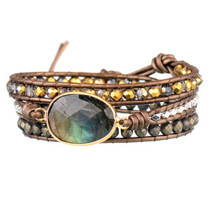 Labradorite Beaded <b>Bracelet</b> <b>Copper</b> Alloy Crystal Beads Hand Woven Jewelry Gift Fashionable Retro Style - Product Image 2