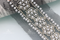 Ruban de dentelle brillant fait main de 2 cm de large avec perles, sequins et tulle pour col de vêtement
