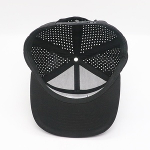 High Quality 7-Panel <b>Flat</b> Bill Baseball Cap Unisex Waterproof Performance Sporty Laser Cut <b>Hat</b> with Rubber Logo Black Color - Product Image 6