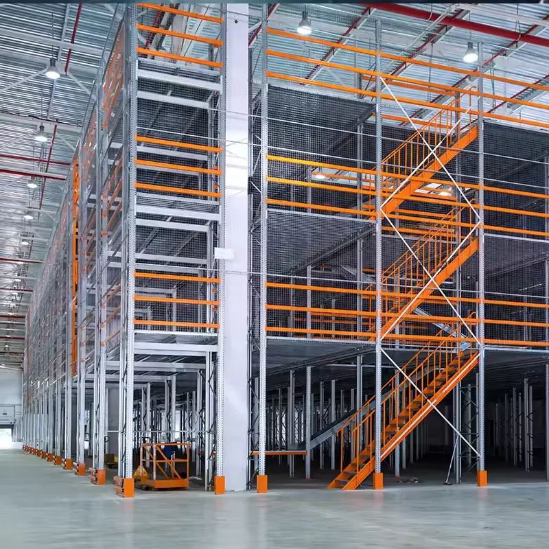 Factory Heavy duty multi tier steel shelves mezzanine racking with elevator lift