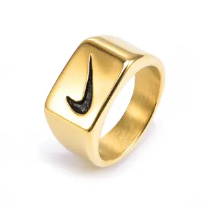 Fashion Hip Hop Hollowed Out Hook Ring Mens Hip Hop Square Stainless Steel Gold Women Rings Swoosh Finger Rings