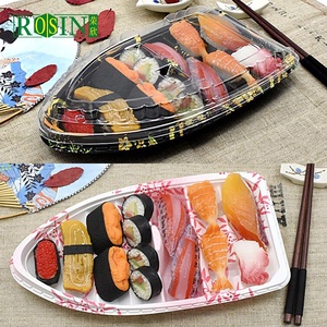 Packaging Sushi Container Boat Platters Trays with Lid Best Price Wholesale PET Plastic Bowls Standard Packing Carton Disposable