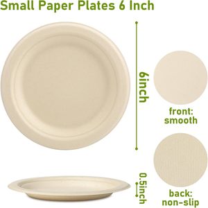 Assiettes jetables en papier de canne à sucre de 6 pouces, haute qualité, biodégradables, imperméables, résistantes à la graisse, pour restaurants, sushis, bonbons - Product Image 2