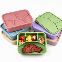 Boîte à lunch en silicone à 4 compartiments pour la préparation des repas, 21x16cm, qualité alimentaire, compatible micro-ondes, réutilisable, avec couvercle