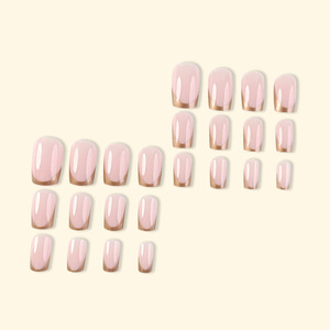 Faux ongles à presser dorés simples avec bordure dorée, prêts à poser, pour manucure DIY et salon de beauté - Product Image 3
