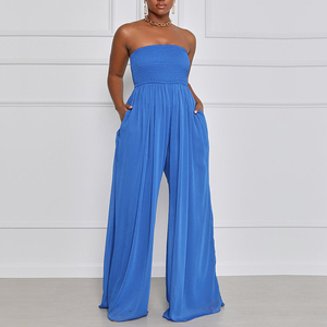 Combinaison en mousseline de soie couleur bonbon pour femme, coupe ample, taille haute, col licou, jambes larges, mode estivale, tricotée - Product Image 1