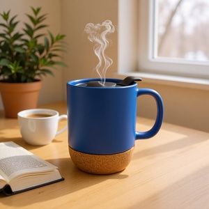 Customizable Cork Base <b>Ceramic</b> <b>Mug</b> Sublimation Blank Wooden Base Matte With Lid Premium Gift Coffee Cup - Product Image 2