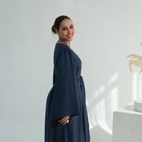Robe Abaya de Mariage Élégante pour Femme Musulmane en Polyester, Couleur Unie, Longueur Ras du Sol, Manches Longues, Respirante, avec Boucle en Bois, Modeste
