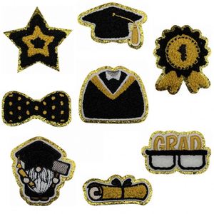 Nouveau Patch en Chenille Grand Format à Bordure Dorée Pailletée Thermocollant pour Vêtements et Sacs d'Étudiants - Product Image 1