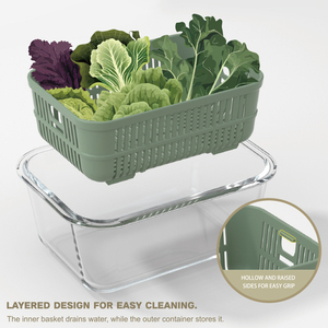 BPA-free Glass container lưu trữ với có thể tháo rời colander giữ rau tươi lò vi sóng và máy rửa chén an toàn cho thực phẩm sử dụng - Product Image 4