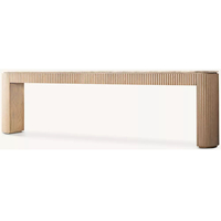 Table console de style américain en chêne blanc à grain vertical avec plateau en marbre, luxe léger