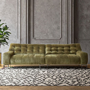 ชุดโซฟากำมะหยี่ระดับไฮเอนด์สไตล์ฝรั่งเศสย้อนยุคผ้าหมีสีดำขนาดใหญ่สีเขียวขนาดใหญ่พนักพิงสูงสำหรับห้องนั่งเล่น - Product Image 5