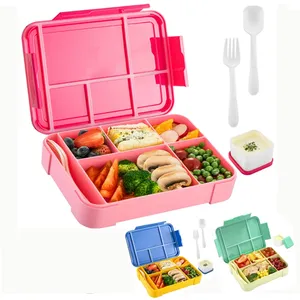 Bento Box 1330ML Lancheira para adultos com 6 compartimentos para Adultos/Crianças/Criança com utensílios de mesa Molho lancheira