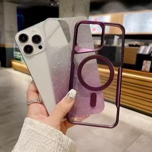 Funda de teléfono a prueba de golpes de Tpu suave transparente electrochapada para Iphone 15 14 13 12 16 Plus Pro Max funda trasera de teléfono con purpurina magnética - Product Image 1