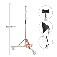 Trépied réglable en acier inoxydable de 320 cm avec roues, support d'éclairage robuste pour appareils photo numériques/vidéo, capacité de charge de 20 kg, studio