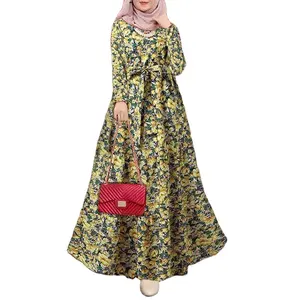 Muslim four sided elastic printed detachable waistband with water droplets on the back collar. multi-layer pocket less dress