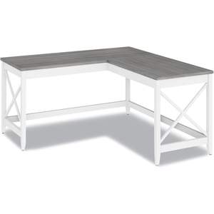 Escritorio en Forma de L Alera Estilo Farmhouse, 58.27" X 58.27" X 29.53", Gris/Blanco, Espacio de Trabajo, Mesa de Computadora de Madera Sólida, Plegable para Hoteles - Product Image 6
