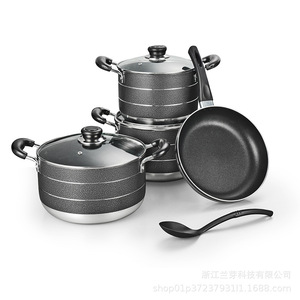 Powder Coated <b>Soup</b> <b>Pot</b> Single Bottom Nonstick Fry Pan Kitchen Cookware Set - Product Image 3