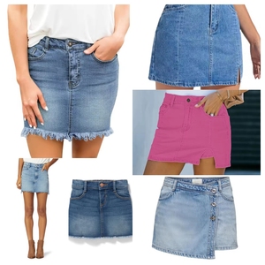 Summer Casual Women's High Waist Denim Mini <b>Skirt</b> Solid Color With Pockets Regular Fit A-Line Jean <b>Skirt</b> Distressed Washed Style - Product Image 4