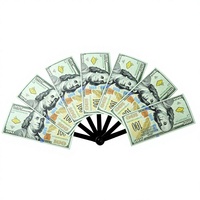 Éventail pliable promotionnel en plastique de 23 cm avec logo personnalisé, motif dollar, pour festivals, vente en gros