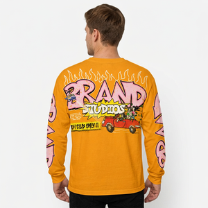 Oversized Long Sleeve Crop T-Shirt <b>Men</b> Streetwear Cartoon Print Jersey Cotton O-Neck Back Logo - Product Image 6