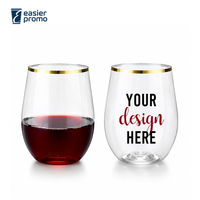 Copa de Vino sin Tallo de Plástico PET Irrompible de 16 oz con Borde Dorado, Impresión Personalizada