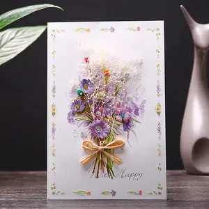 Elegant Greeting Flower Card Vintage Frames Floral Holiday Gift Dried Flower Card And Envelope Set