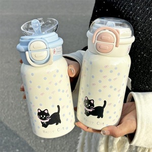 Happy Cat 316 Stainless Steel Insulated Water Bottle <b>Large</b> Capacity Travel Vacuum <b>Flask</b> With Black Cat Design - Product Image 1