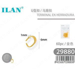 Fibbia a U ILAN da 6 mm color oro, 60 pezzi per la creazione di gioielli - Product Image 1