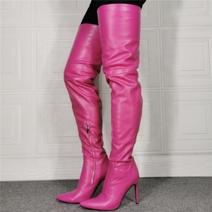 Bottes hautes pour femme, moulantes, à demi-zip latéral, couleur unie, à talon fin, bout pointu, longues, grande taille - Product Image 2