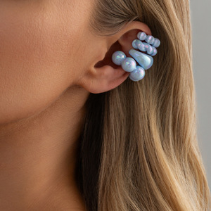 Set di Orecchini a Clip Non Forati Rosa <span class=keywords><strong>Bianco</strong></span> Blu con Perle Lucide in Resina Acrilica per Donne, 4 Pezzi Impilabili - Product Image 3