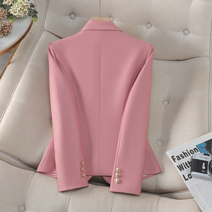 Pink Women's Blazer Solid Color Polyester Anti-Wrinkle Slim Fit Spring Autumn Casual Top - Product Image 3