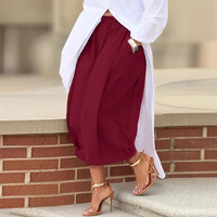 Pantalon Capri Ample Décontracté pour Femme, Taille Haute Élastique, Couleur Unie, Coupe Courte, Jambes Larges, Plis Verticaux sur le Devant, Vente en Gros