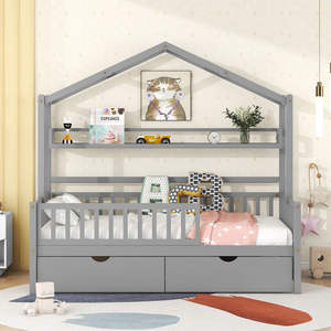 Meubles de chambre à coucher design en gros, lits en <span class=keywords><strong>bois</strong></span> pour enfants avec barrières, <span class=keywords><strong>lit</strong></span> Montessori pour tout-petits, <span class=keywords><strong>lit</strong></span> de sol, berceaux pour bébés, rangement, <span class=keywords><strong>lit</strong></span> pour enfants - Product Image 3