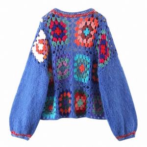 Cardigan en maille <span class=keywords><strong>de</strong></span> <span class=keywords><strong>mohair</strong></span> pour femme, coupe courte, style vintage, motif floral carré, boutons personnalisés, modèle 2026 - Product Image 4