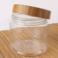 Bocaux en plastique PET vides de 250 ml en bambou naturel avec couvercle ambré givré transparent pour beurre corporel et crème cosmétique