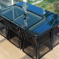 Ensemble de table et de chaises en métal de luxe léger Tengyi pour l'extérieur, table à thé de patio, combinaison de villa, imperméable, résistant au soleil, avec dossier
