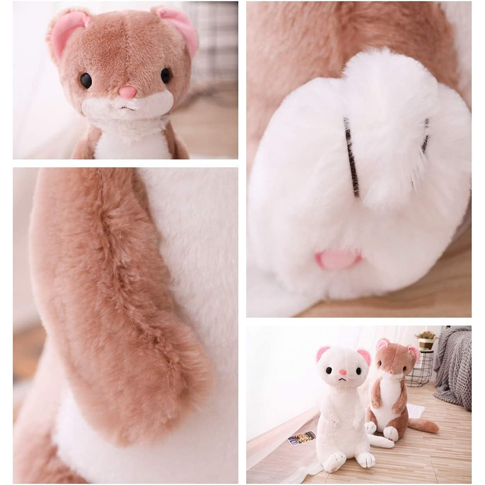 JAWSEU Frettchen Plüschtier – 52 Cm Kuschelkissen, Flauschig, Weiß/karamell, Vakuumverpackt, Als Geschenk Frettchen Plüschtier 52cm