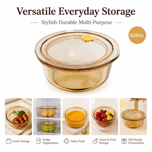 Conteneur de stockage alimentaire en verre rond de 620 ml, hermétique, pour la cuisine, <span class=keywords><strong>bol</strong></span> de conservation des aliments frais, conteneur de stockage alimentaire en verre rond - Product Image 6