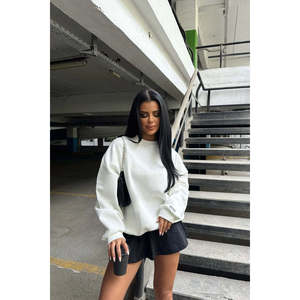 Sweat-shirt en soie blanc pour femme, taille unique, style oversize, lettres brodées, design occidental, léger, pour l'automne et l'hiver - Product Image 1