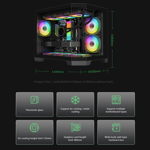 Chasis para Juegos M-ATX de Vidrio Templado, Alto Flujo de Aire, Refrigeración Líquida de 360mm Superior y 280mm Lateral, Caja para <span class=keywords><strong>PC</strong></span> ITX, Soporte para VGA de 380mm - Product Image 6