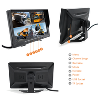 Moniteur HD Quad AHD 10,1 pouces avec DVR intégré, entrées 4CH 1080P/720P, enregistrement en boucle, moniteur de voiture 1024*600, écran LCD IPS 10,1 pouces