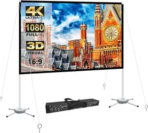 WEDIOU 100 Inch Projector Screen and Stand Foldable HD 4K Outdoor with Carry Bag Movie for Theater Company Meeting