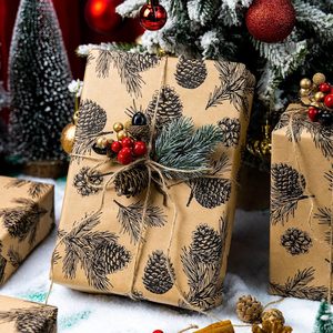 Kraft Christmas Wrapping <b>Paper</b> <b>Roll</b> 17 Inch X 33 Feet Pinecone Pattern Brown Gift <b>Wrap</b> For Holiday Packaging - Product Image 2