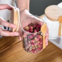 Bocaux à épices en verre en gros, pas chers, bocaux de rangement en verre décoratifs avec cuillère, couvercle classique et en bambou