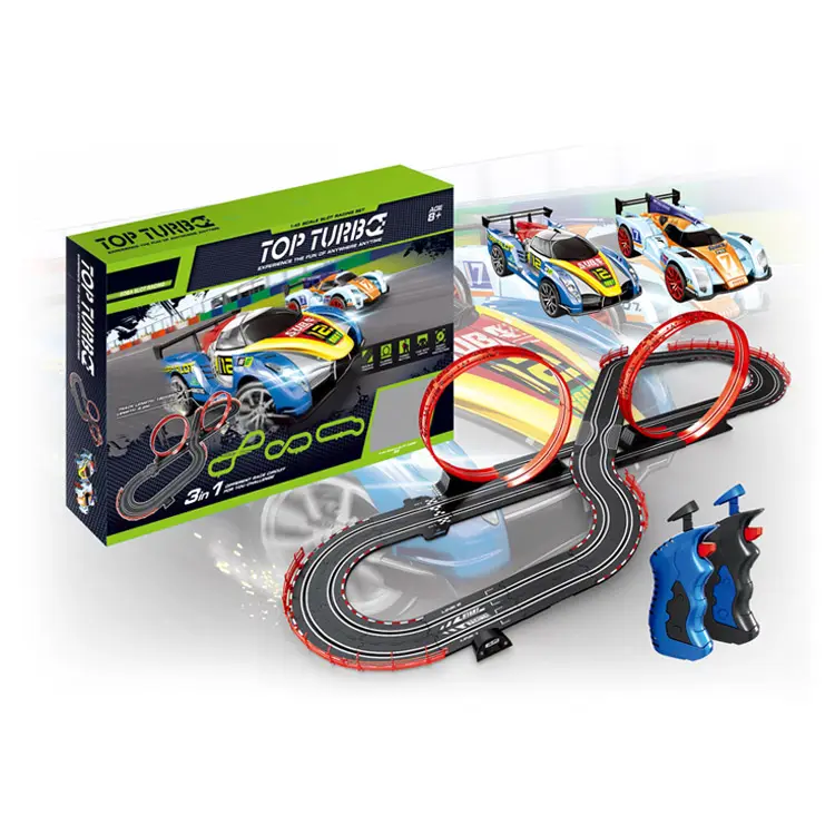 12V Zigotech แทร็คแข่งรถรางคู่ Racer ของเล่นชุดรถไฟความเร็วสูงเกมสำหรับเด็ก