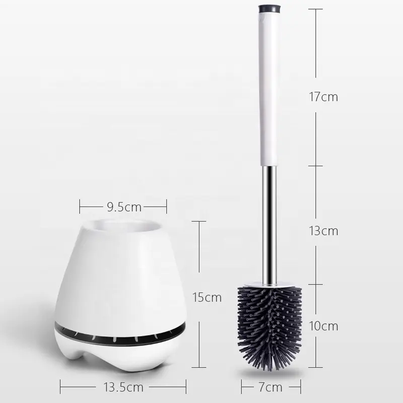Hot selling fashionable round Long handle household Bathroom plastic Cleaning soft TPR silicon Toilet brush With holder flat set